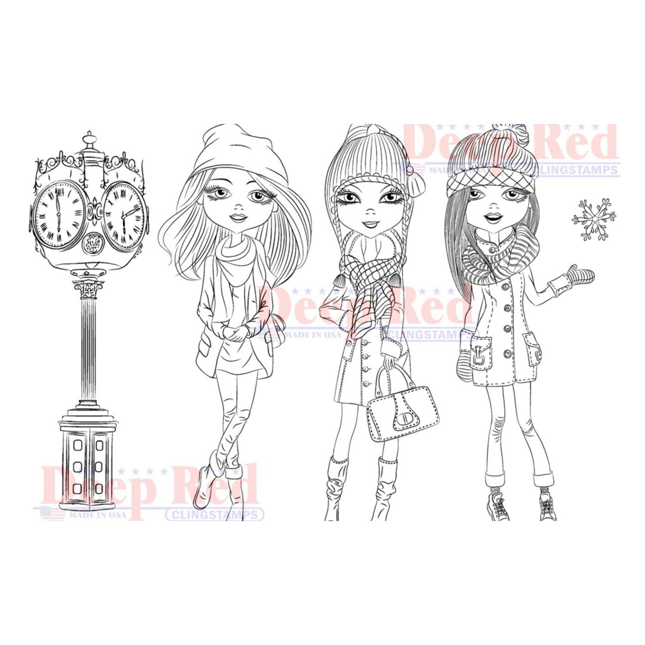 Deep Red Stamps City Girls Winter Time Rubber Cling Stamp 4 x 6 inches